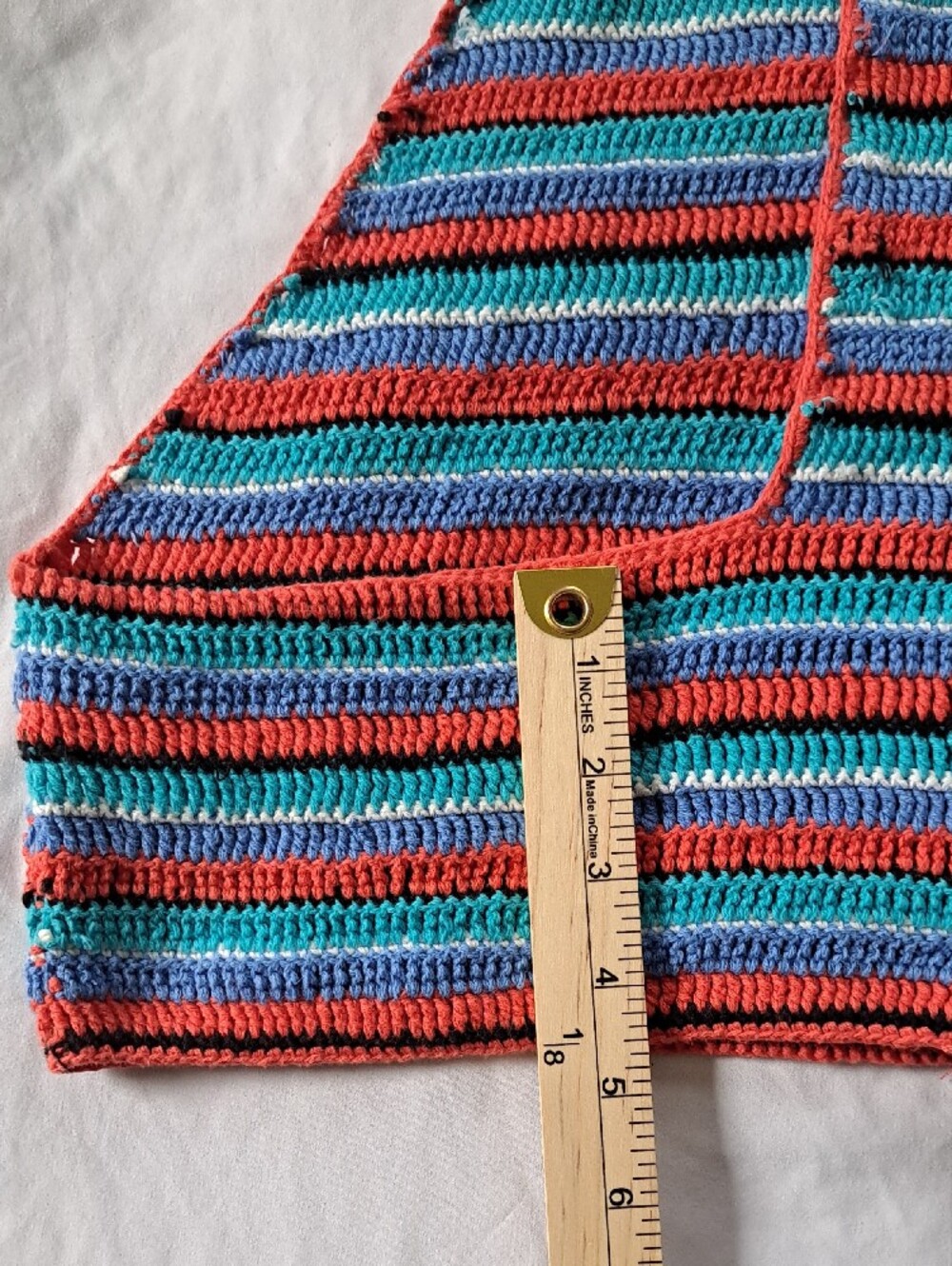 ​Ecote Striped Crochet Cotton Halter Tank Top Coral Teal Blue Boho Beach Size L - Picture 10 of 12